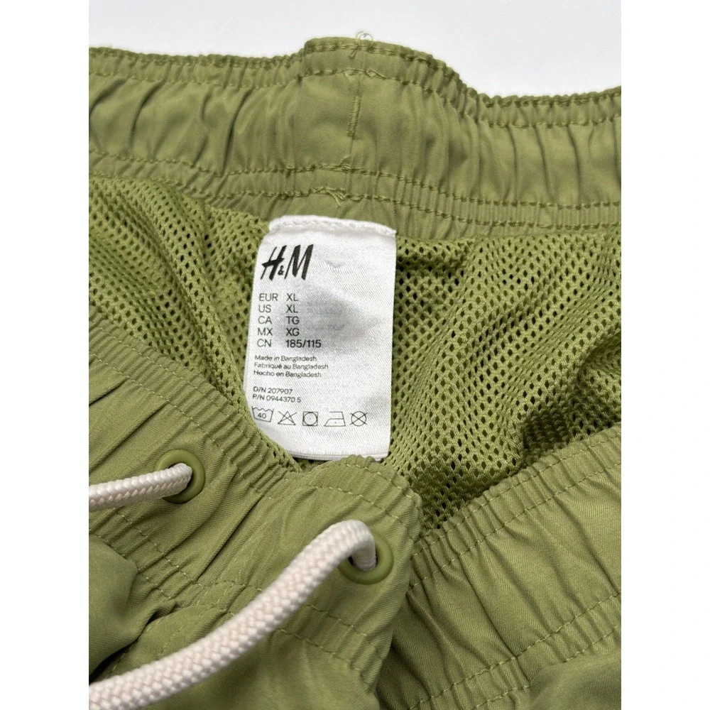 H&M Mens Swim Trunks‎ Olive Green XL Elastic Drawstring Mesh Lined Board Shorts